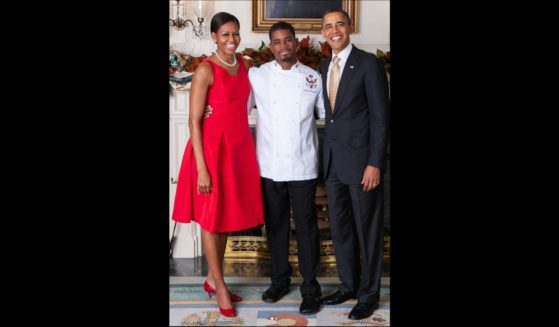 Michelle and Barack Obama, left and right, have each released statements about the death of their former chef Tafari Campbell, center.