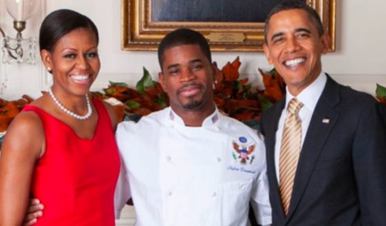 This Twitter screen shot shows former President Barack Obama, former first lady Michelle Obama, and chef Tafari Campbell.