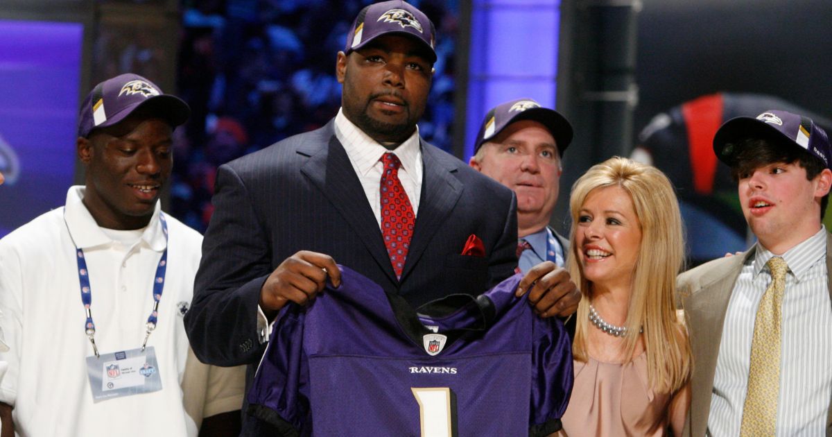 Michael Oher, a tackle from Mississippi, is selected as the No. 26th overall pick by the Baltimore Ravens during the first round of the NFL football draft at Radio City Music Hall Saturday, April 25, 2009, in New York.