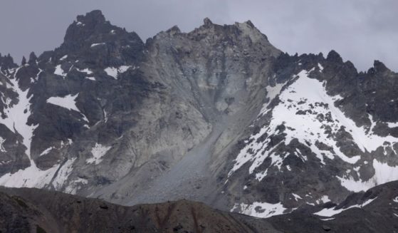 A view of the partially collapsed Fluchthorn mountain (middle peak, grey) on June 22, near Galtur, Austria.