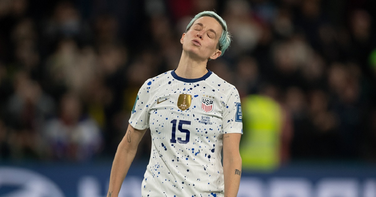 Controversial soccer player Megan Rapinoe reacts with dejection after missing her shot during the tie-breaking shoot out of U.S. Women's National Team versus Sweden on Sunday in Melbourne, Australia.