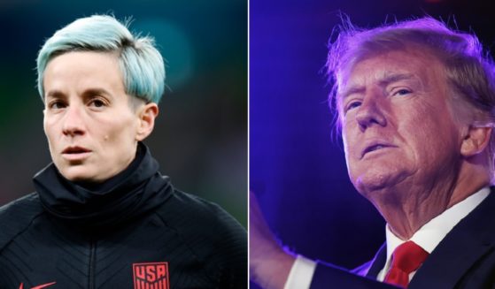 U.S. Women's National Team player Megan Rapinoe, left, before Sunday's game against Sweden that ended in the U.S. women being ousted from the Women's World Cup. Former President Donald Trump, right, was among many Americans who weren't happy with Rapinoe's performance, or her politics.