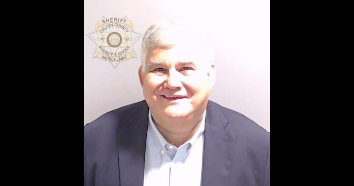Former Georgia State Sen. David Shafer poses for his booking photo on Wednesday in Atlanta.
