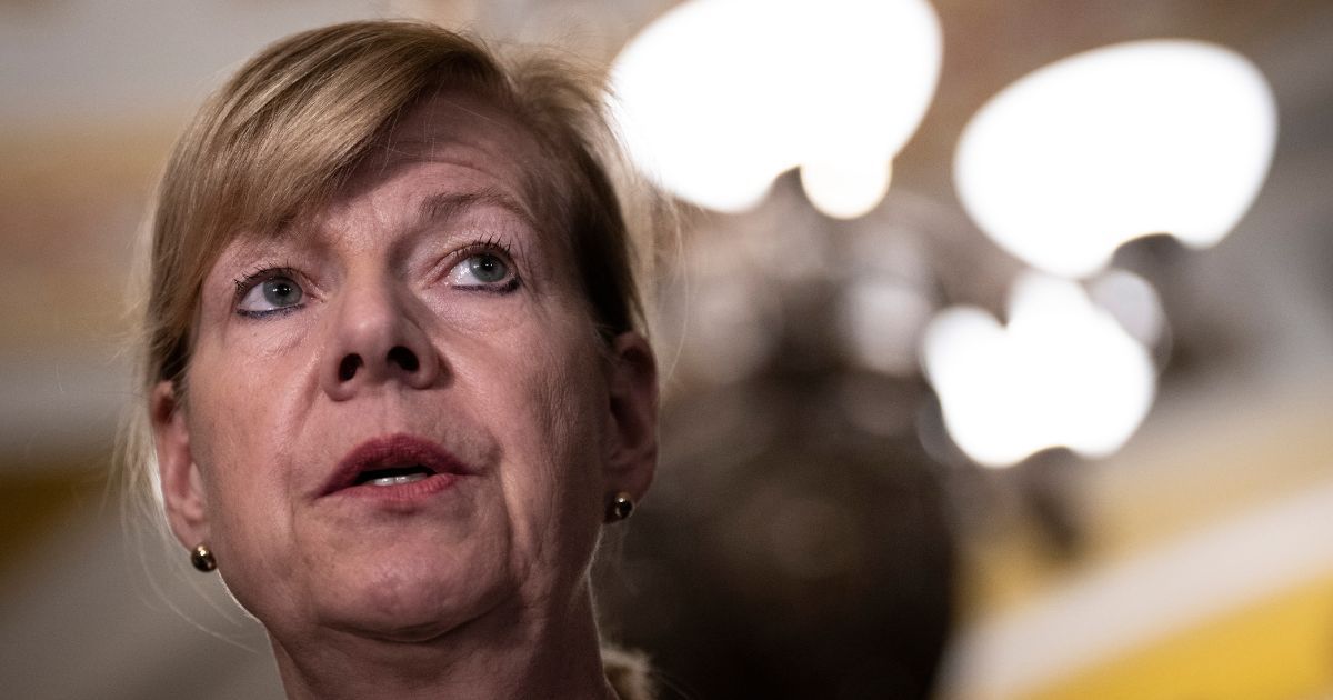 Democratic Sen. Tammy Baldwin of Wisconsin speaks during a news conference after a meeting with Senate Democrats at the U.S. Capitol on Nov. 29, 2022, in Washington, D.C.
