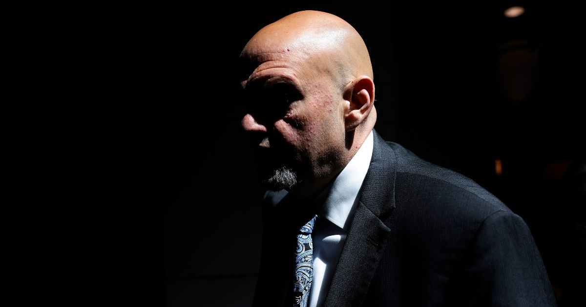 Sen. John Fetterman (D-PA) arrives for a closed-door briefing by intelligence officials about the Discord leaks at the U.S. Capitol Visitors Center on April 19, 2023 in Washington, DC.