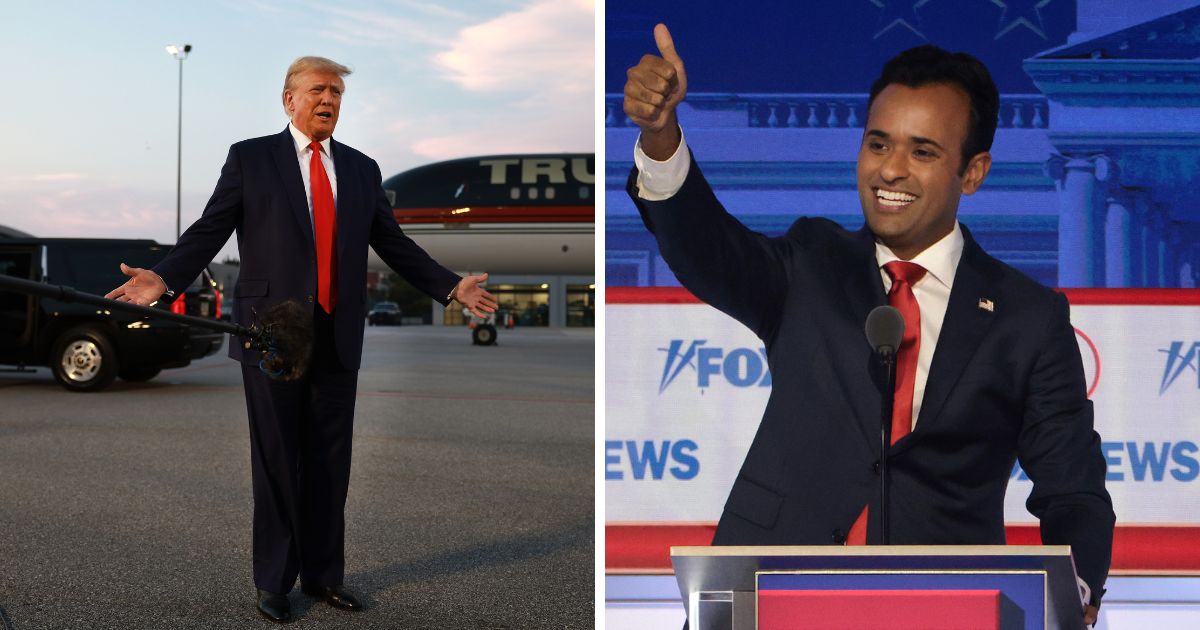 Former U.S. President Donald Trump, left, was recently asked about the possibility of Vivek Ramaswamy, right, being his running mate. The 44th president had high praise for the aspiring politician.