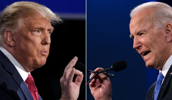 Then-President Donald Trump, left, and current President Joe Biden faced off during the final presidential debate at Belmont University in Nashville, Tennessee, on Oct. 22, 2020.