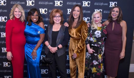 (L-R) Sara Haines, Star Jones, Joy Behar, Sunny Hostin, Meghan McCain and Michelle Collins at Grand Hyatt New York on October 16, 2017 in New York City.