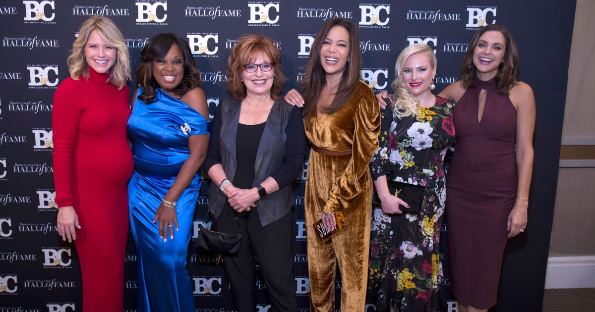 (L-R) Sara Haines, Star Jones, Joy Behar, Sunny Hostin, Meghan McCain and Michelle Collins at Grand Hyatt New York on October 16, 2017 in New York City.