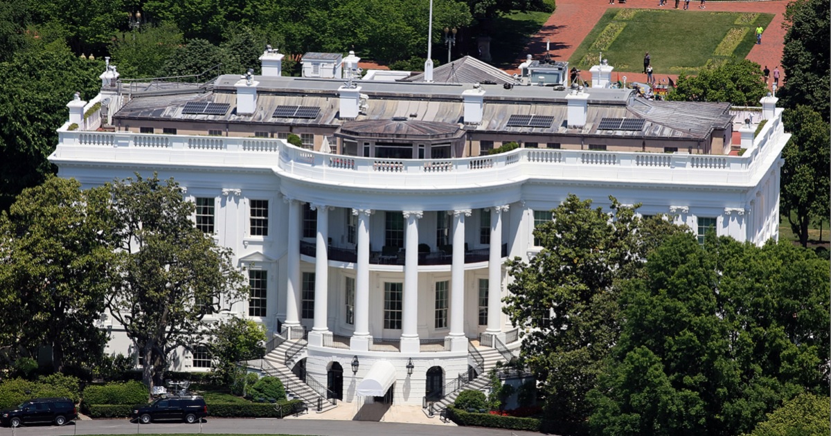 An aerial view of the White House.