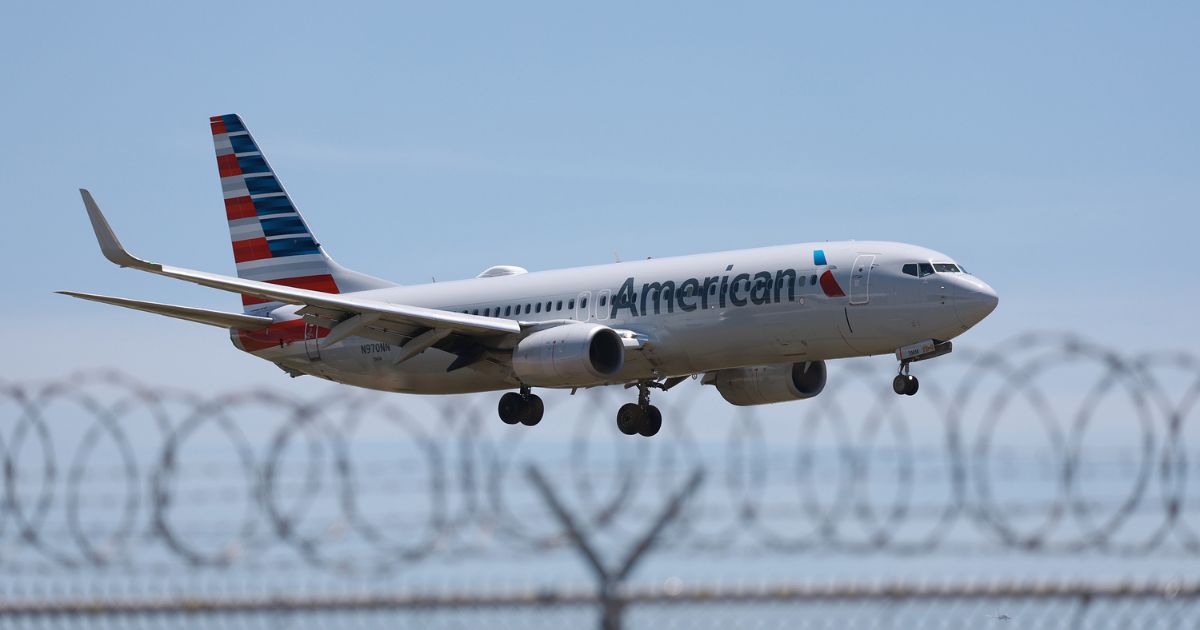 An American Airlines plane prepares to land at the Miami International Airport in Miami, Florida, on May 2.