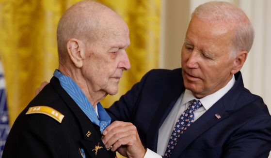 On Tuesday, President Joe Biden, right, awarded retired Army Capt. Larry Taylor, left, the Medal of Honor in a ceremony in the East Room of the White House. Shortly after he presented the medal, Biden abruptly left the ceremony.