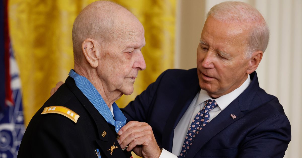 On Tuesday, President Joe Biden, right, awarded retired Army Capt. Larry Taylor, left, the Medal of Honor in a ceremony in the East Room of the White House. Shortly after he presented the medal, Biden abruptly left the ceremony.