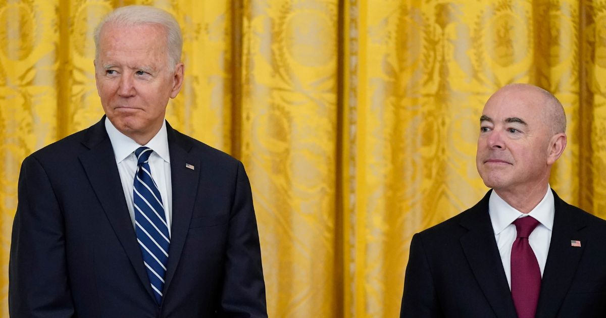 President Joe Biden and Secretary of Homeland Security Alejandro Mayorkas are seen in a file photo from July 2021.
