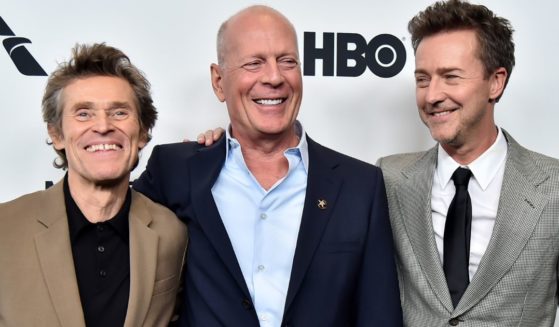 Willem Dafoe, left, Bruce Willis, middle, and Edward Norton, right, attend the "Motherless Brooklyn" Arrivals during the 57th New York Film Festival in New York City on October 11, 2019.