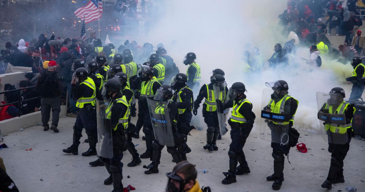 On Jan. 6, 2021, Capitol police use pepper spray and tear gas on demonstrators outside the U.S. Capitol in Washington, D.C.