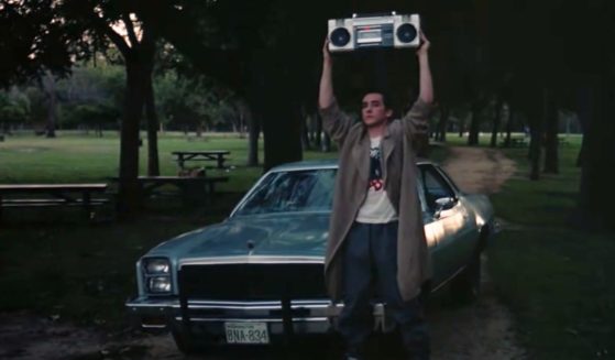 John Cusack holds up a boombox in a scene from "Say Anything."