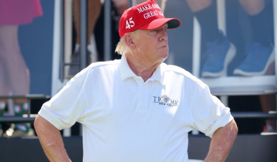 Former President Donald Trump looks on prior to the LIV Golf Invitational at Trump National Golf Club on Aug. 13 in Bedminster, New Jersey.