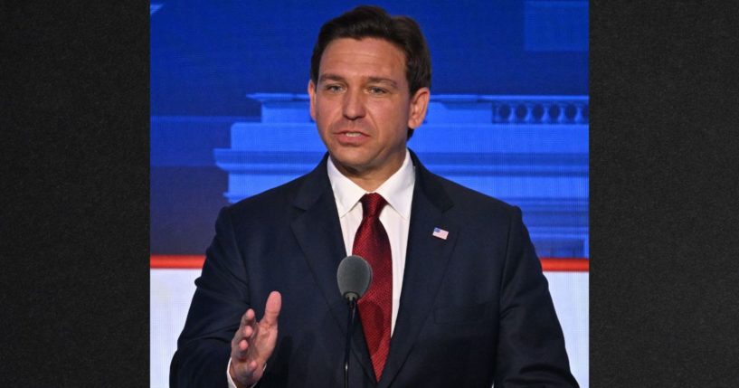Florida Gov. Ron DeSantis speaks during the second Republican presidential primary debate at the Ronald Reagan Presidential Library in Simi Valley, California, Wednesday.