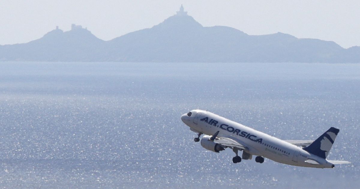 An Air Corsica airplane takes off from Napoleon Bonaparte Airport, in Ajaccio, on the French Mediterranean island of Corsica, on April 27.