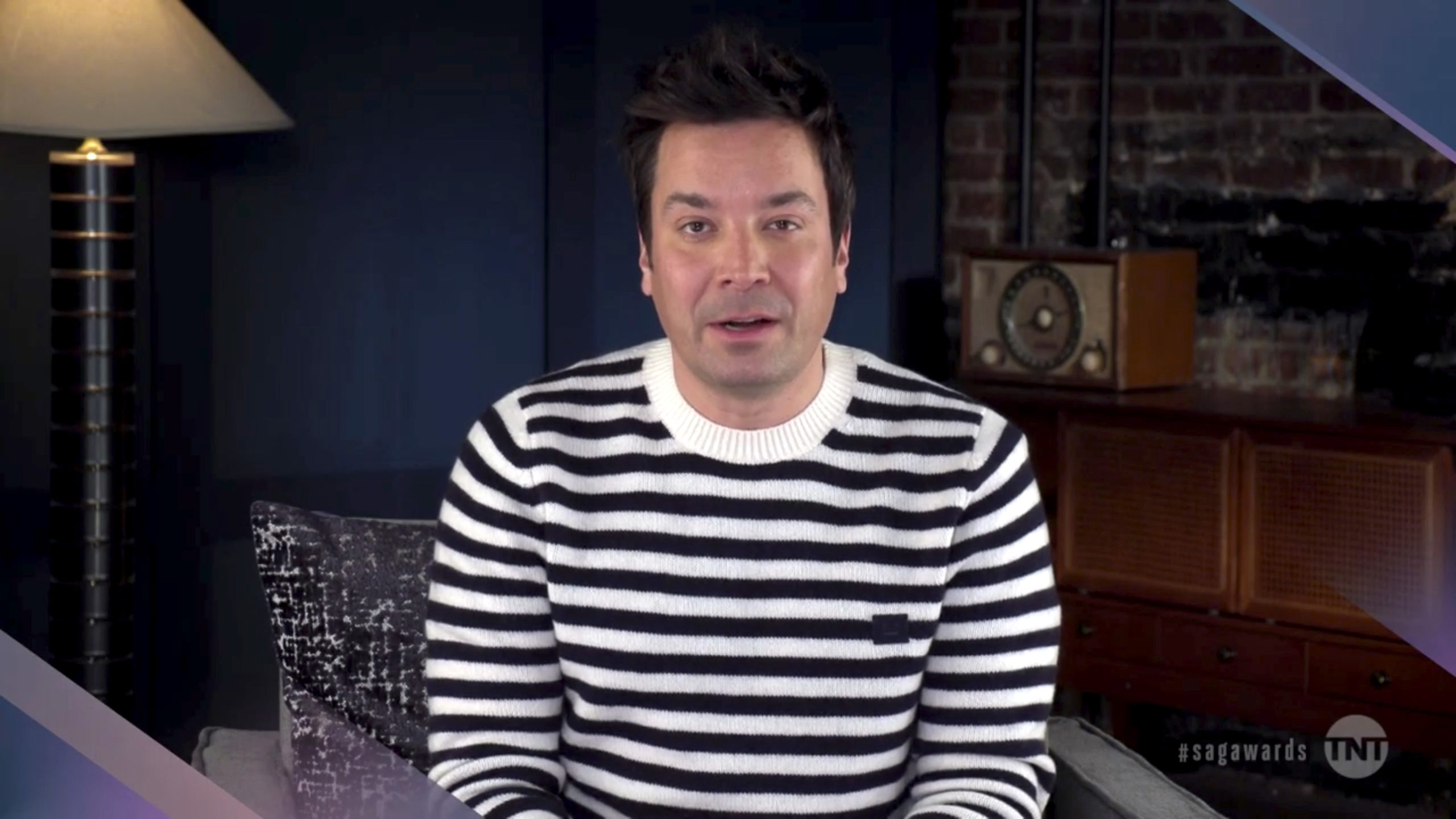 In this screen grab, Jimmy Fallon speaks during the 27th annual Screen Actors Guild Awards on April 4, 2021.