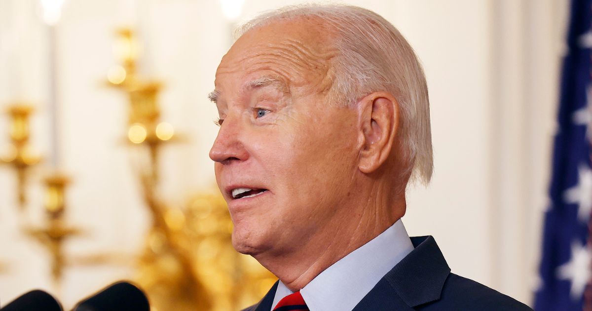 President Joe Biden speaks in the State Dining Room at the White House in Washington on Wednesday.