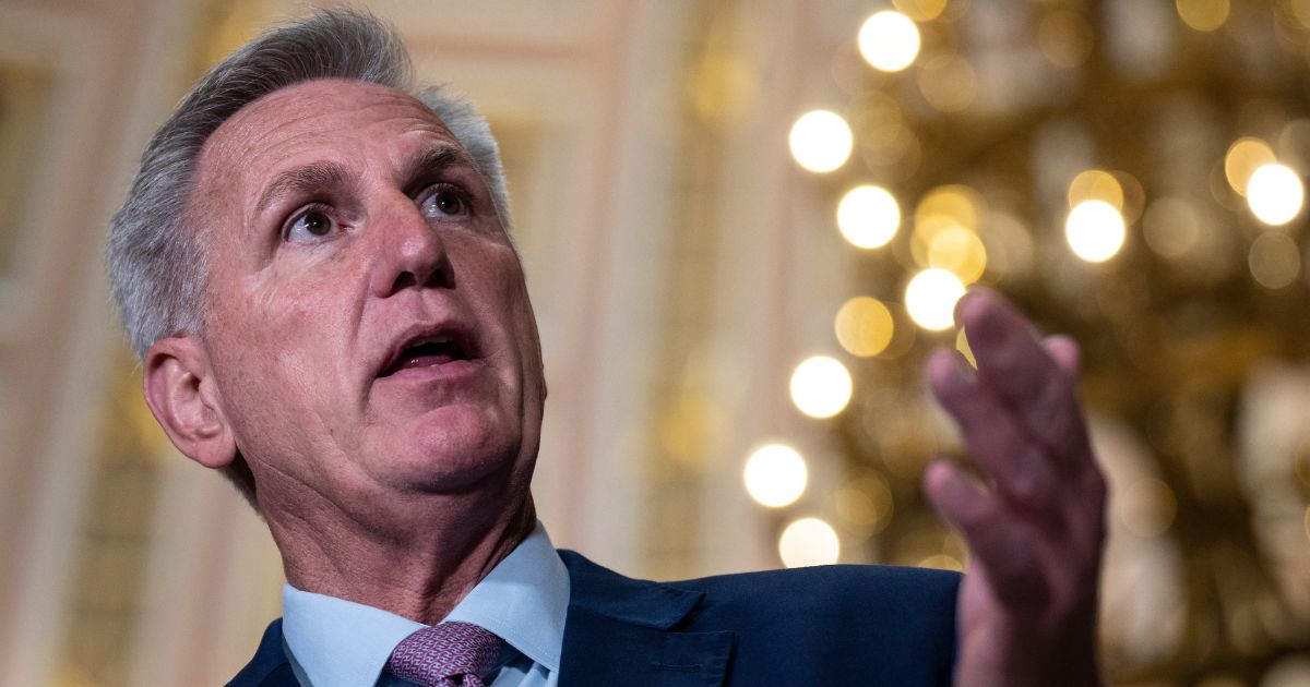 Speaker of the House Kevin McCarthy talks to reporters during a news conference in Statuary Hall at the U.S. Capitol in Washington on July 19.
