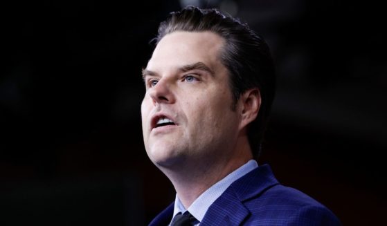 Republican Rep. Matt Gaetz of Florida speaks during a news conference on the National Defense Authorization Act with members of the House Freedom Caucus in Washington on July 14.