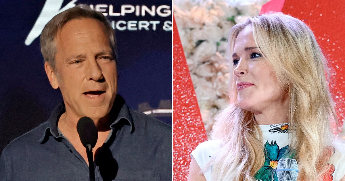 At left, Mike Rowe speaks at the Microsoft Theater in Los Angeles on Dec. 16, 2022. At right, Megyn Kelly speaks at the JW Marriott Miami Turnberry Resort and Spa in Aventura, Florida, on Aug. 5.