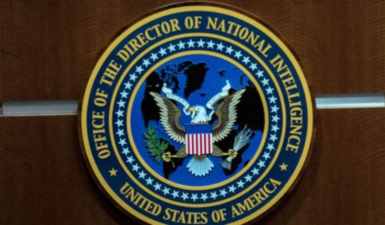 The seal of the Office of Director of National Intelligence is seen on the podium as DNI Avril Haines speaks in McLean, Virginia, on July 18, 2022.