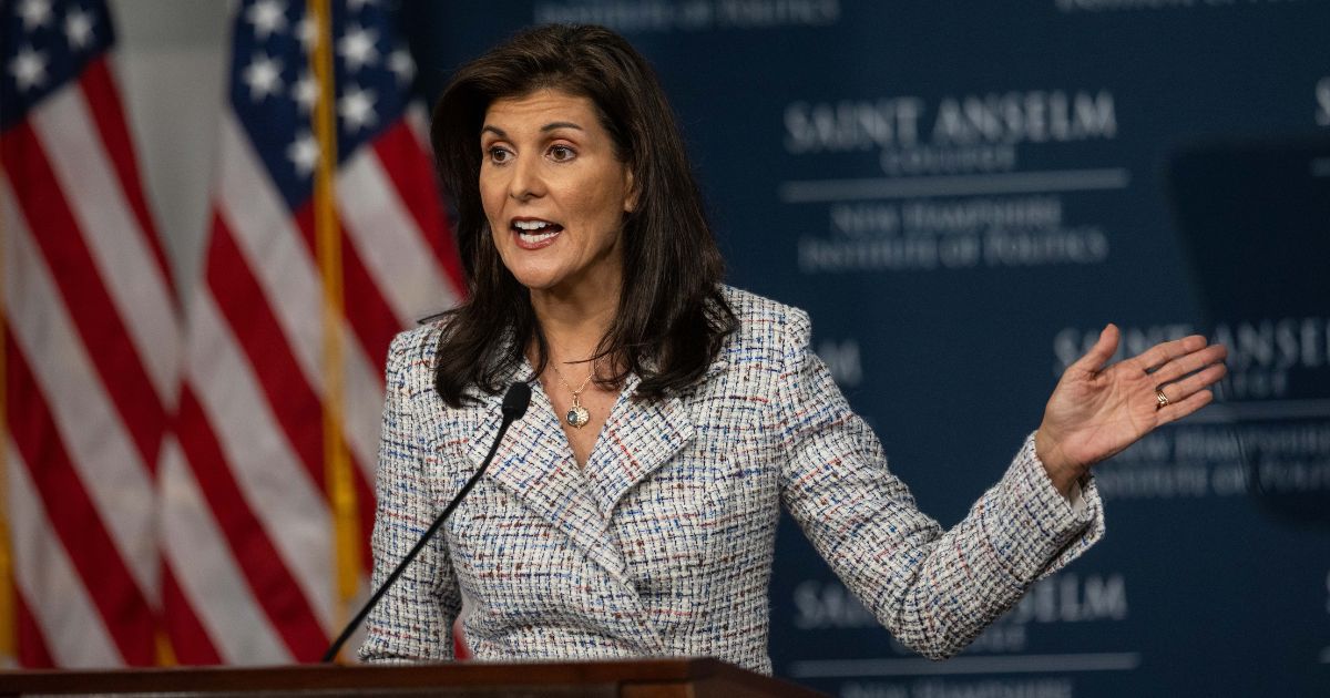Republican presidential candidate Nikki Haley delivers a speech at Saint Anselm College on Friday in Manchester, New Hampshire.