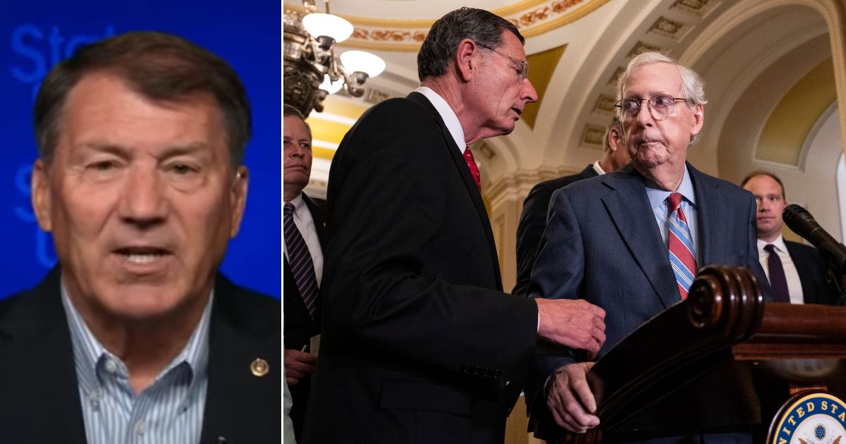 Republican Sen. Mike Rounds of South Dakota, left, offered assurances about the health of Senate Minority Leader Mitch McConnell in an appearance Sunday on CNN. At right, Sen. John Barrasso of Wyoming reaches out to help McConnell after he froze during a news conference at the Capitol in Washington on July 26.