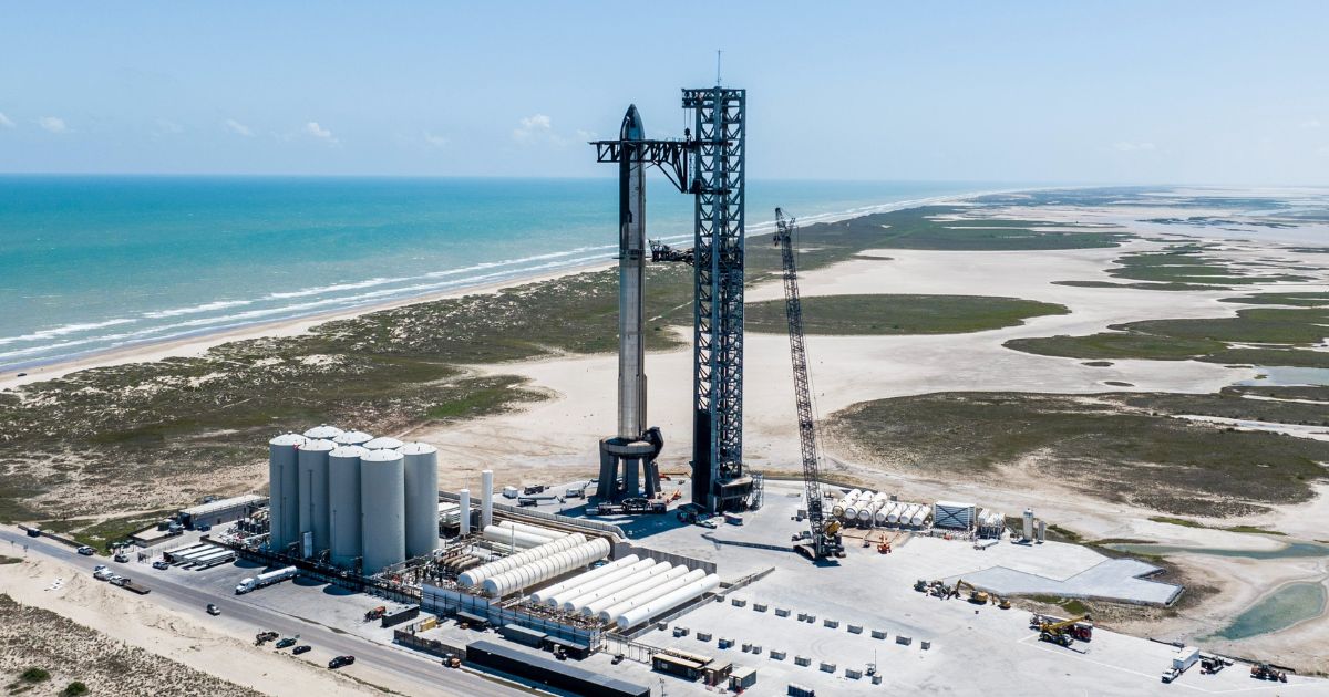 SpaceX's revamped Starship is on the launchpad at the company's facility in Boca Chica Beach, Texas.
