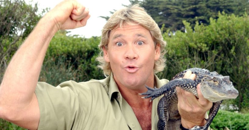 Steve Irwin, poses with a three foot long alligator at the San Francisco Zoo in San Francisco, California, on June 26, 2002.