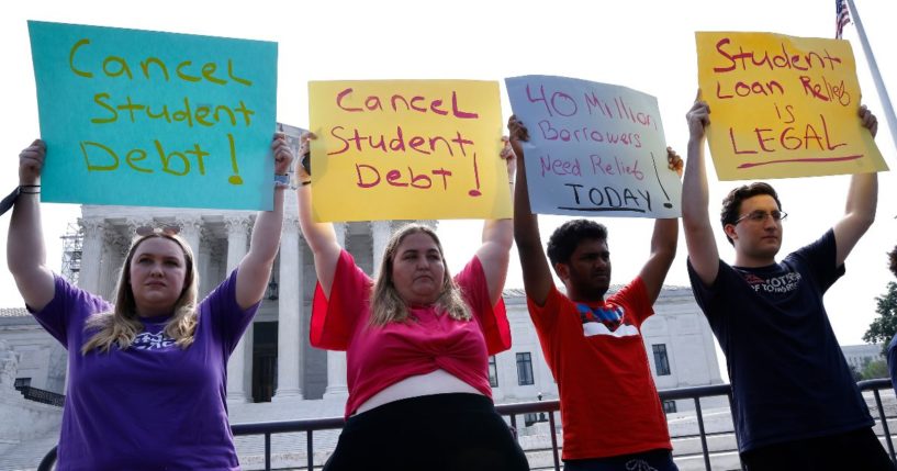 Student loan borrowers demand President Biden use "Plan B" to cancel student debt Immediately at a rally outside of the Supreme Court in Washington, D.C., on June 30.