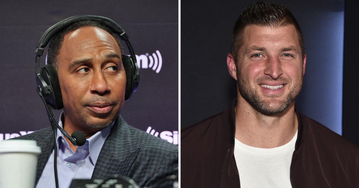 Stephen A. Smith, left, records a radio show on Feb. 9 in Phoenix. Tim Tebow attends an event on Jan. 7 in Los Angeles.