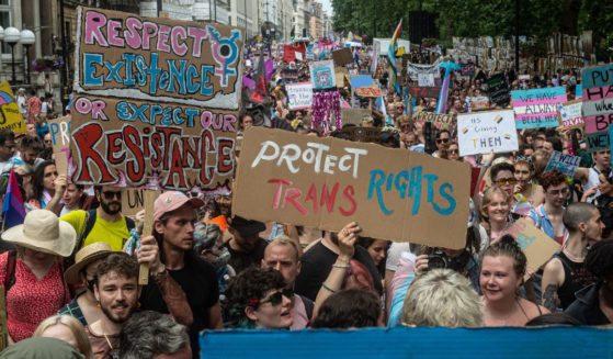 The London Trans Pride protest walks down Piccadilly in London, England, on July 8.