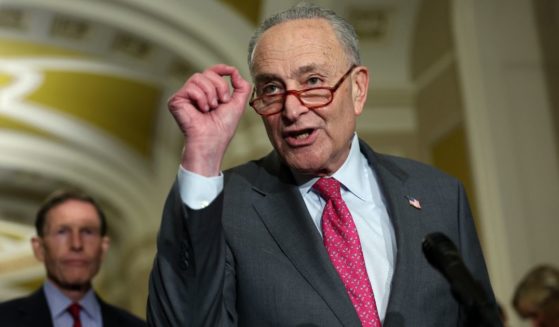 Senate Majority Leader Charles Schumer, a Democrat from New York, speaks after a Democratic policy luncheon at the U.S. Capitol on March 28. Schumer spoke out against Sen. Tommy Tuberville, a Republican from Alabama, preventing the confirmation of military appointments over the Pentagon's abortion policies.