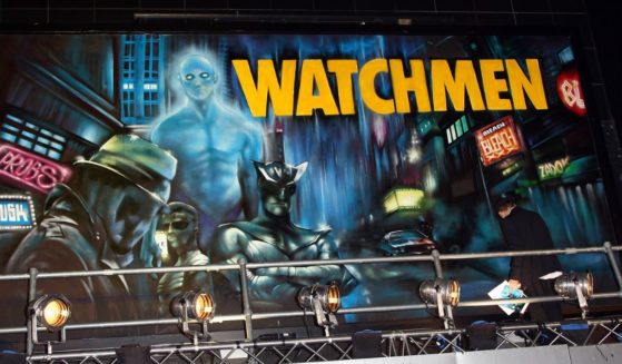 A sign promotes the U.K. premiere of "Watchmen" -- based on Alan Moore's acclaimed graphic novel -- at the Odeon, Leicester Square, in London on Feb. 23, 2009.