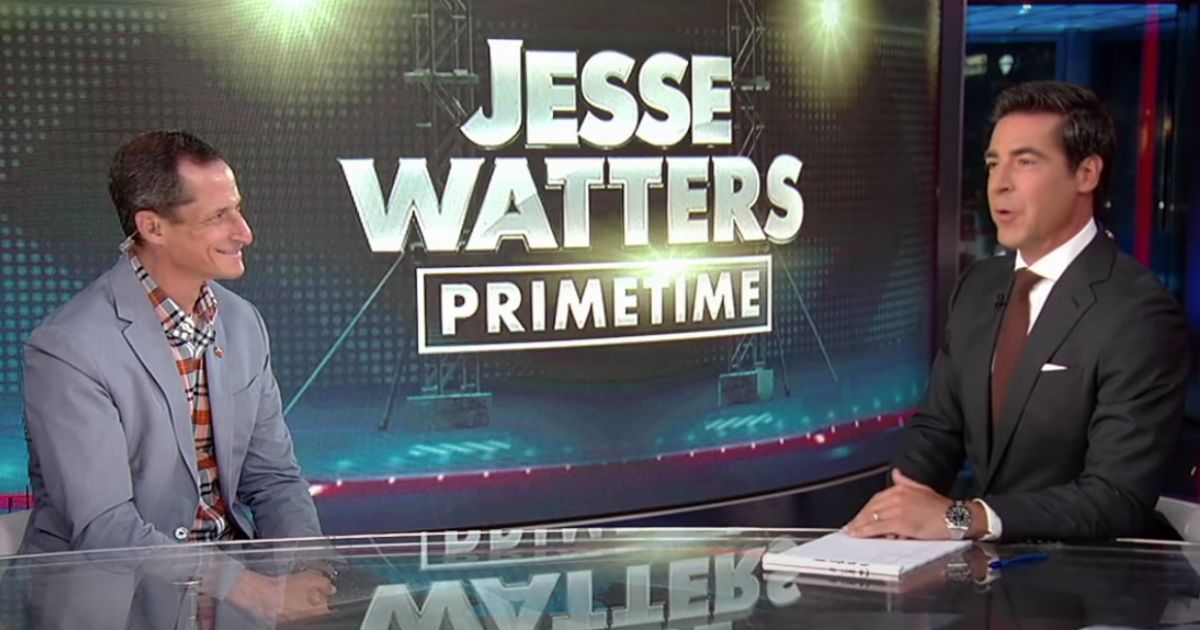 Former Rep. Anthony Weiner appeared on Tuesday's episode of "Jess Watters Primetime." Weiner, left, and host Jesse Watters went back and forth on several issues, including crime in New York City.
