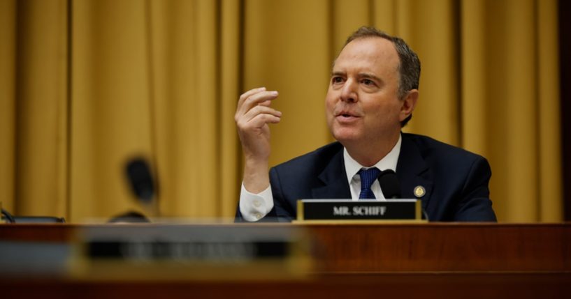 Rep. Adam Schiff speaks during a break in a hearing on Capitol Hill on June 21 in Washington, D.C.