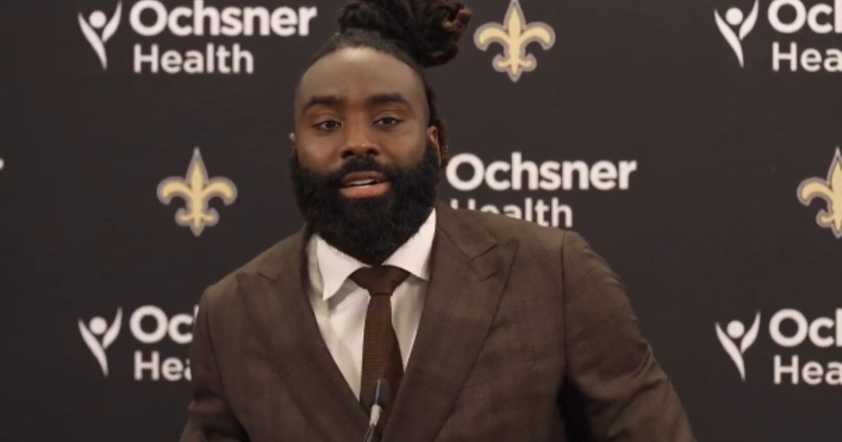 New Orleans Saints linebacker Demario Davis speaks in a post game press conference.