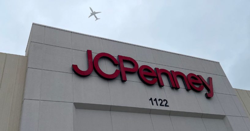 A sign is posted on the exterior of a JCPenney store at The Shops at Tanforan on Friday in San Bruno, California.
