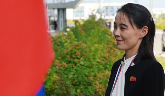 Kim Yo Jong, sister of North Korea's leader Kim Jong Un, arrives at the Vostochny Cosmodrome in Amur region on Wednesday.