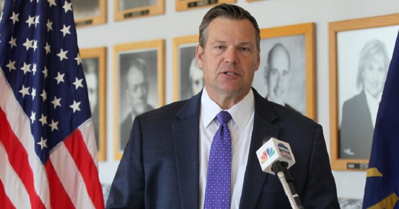 Kansas Attorney General Kris Kobach, pictured at a May 1 news conference.