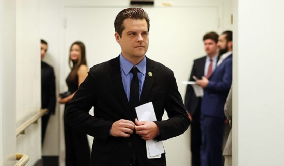 Florida Republican Rep. Matt Gaetz leaves a meeting of House Republicans on Sept. 19 in the Capitol.