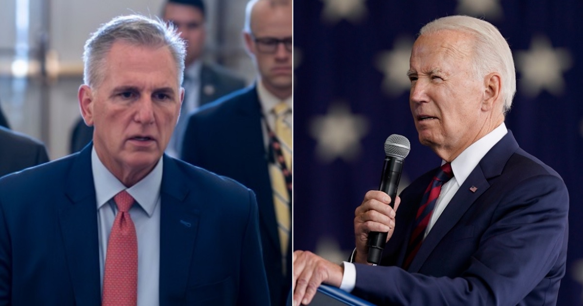 House Speaker Kevin McCarthy, left; President Joe Biden, right.