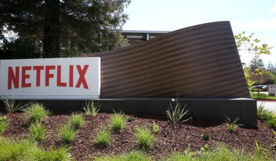 A sign is posted in front of Netflix headquarters on April 20, 2022, in Los Gatos, California.