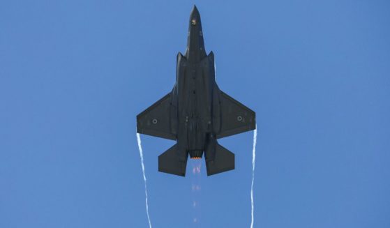 An Israeli Air Force F-35 Lightning II fighter aircraft flies over during an air show in Tel Aviv on April 26, as Israel marks Independence Day (Yom HaAtzmaut), 75 years since the establishment of the Jewish state.
