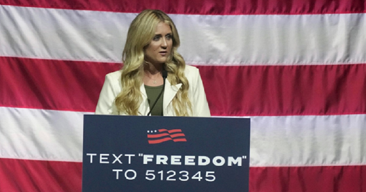 Former NCAA swimmer Riley Gaines, the outspoken advocate for women's rights in women's sports, is pictured in a June 2 file photo at a campaign event for Florida Gov. Ron DeSantis in his bid for the GOP presidential nomination.